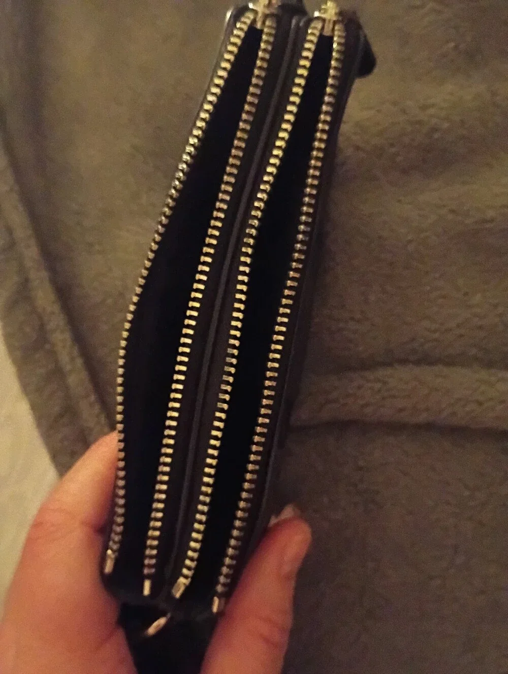Coach Black & Charcoal Signature Zip Wristlet with Flower Charm